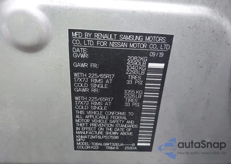 2020 Nissan Rogue Sv Fwd z USA, uszkodzony, nr VIN KNMAT2MT6LP517598